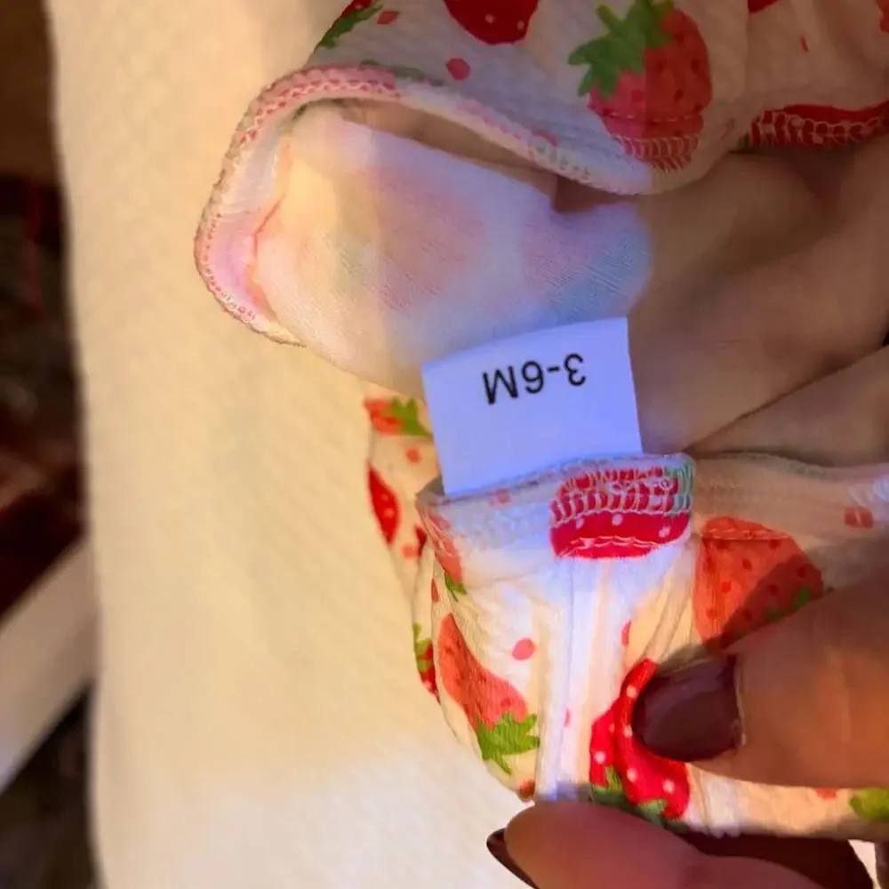 NWT ODOLDI Baby Girl 3-6M Strawberry 3 Piece Outfit Bodysuit Bloomers Headband
